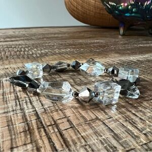 Clear & Smoke Crystal Bracelet – Faceted Beads, Stretch Fit